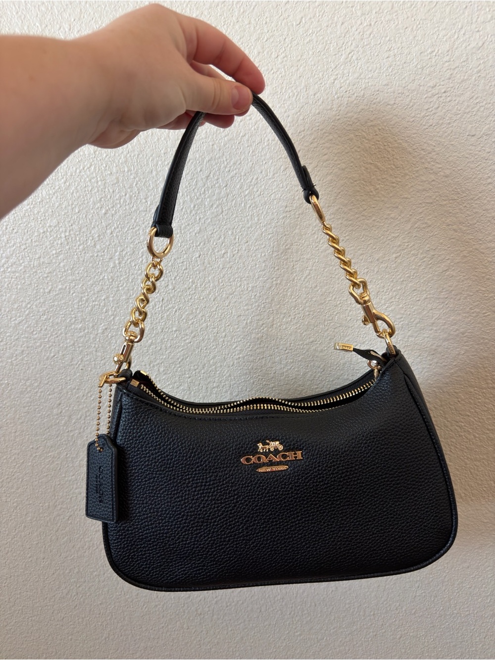 Coach Black Pebble Leather Shoulder Bag with Gold Hardware
